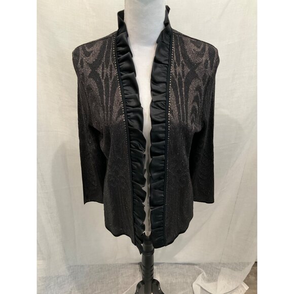 Ming Wang Metallic Ruffled Cardigan Jacket Small Black animal print - Picture 2 of 5